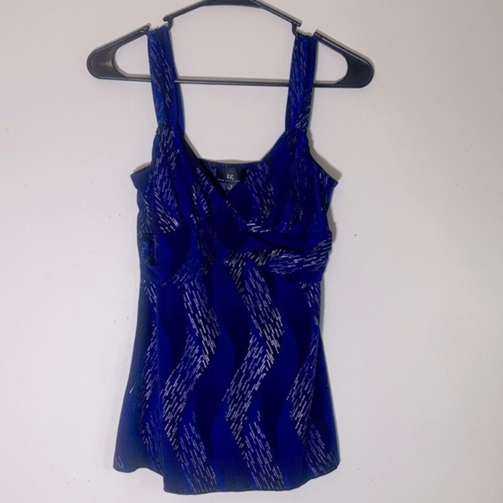 iz‎ Eyer California Blue Black Shimmery Silver Tank Top Women's Size Medium